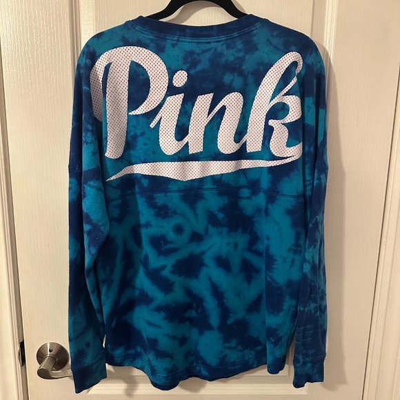 PINK Blue Tie-Dye Crewneck Sweatshirt Spirit Jersey (Size Medium) - Picture 4 of 4